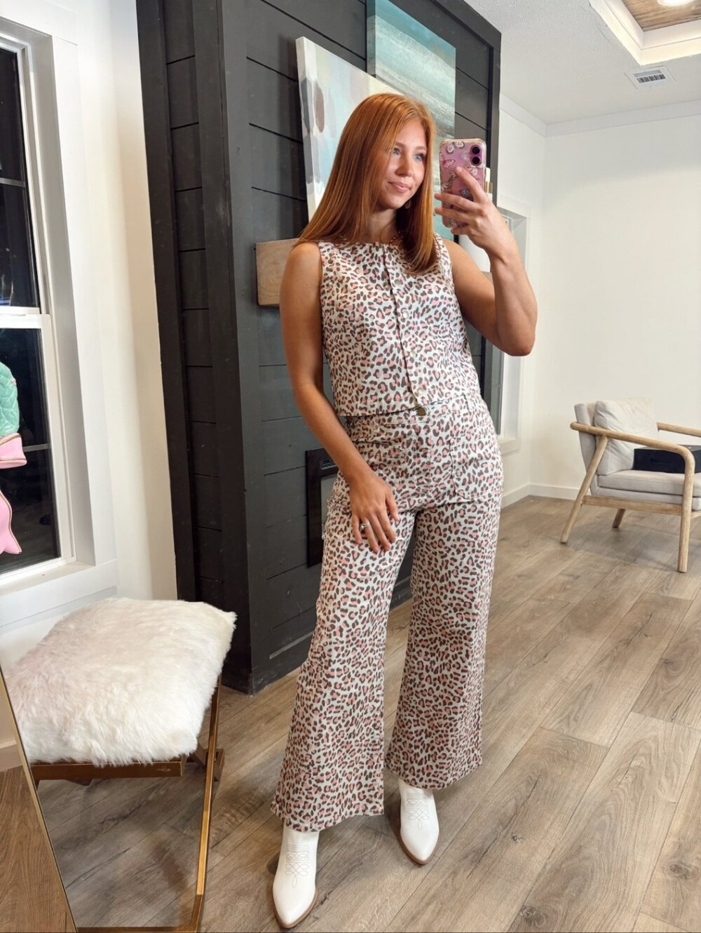 Brand New Two Piece Denim Leopard Print Set